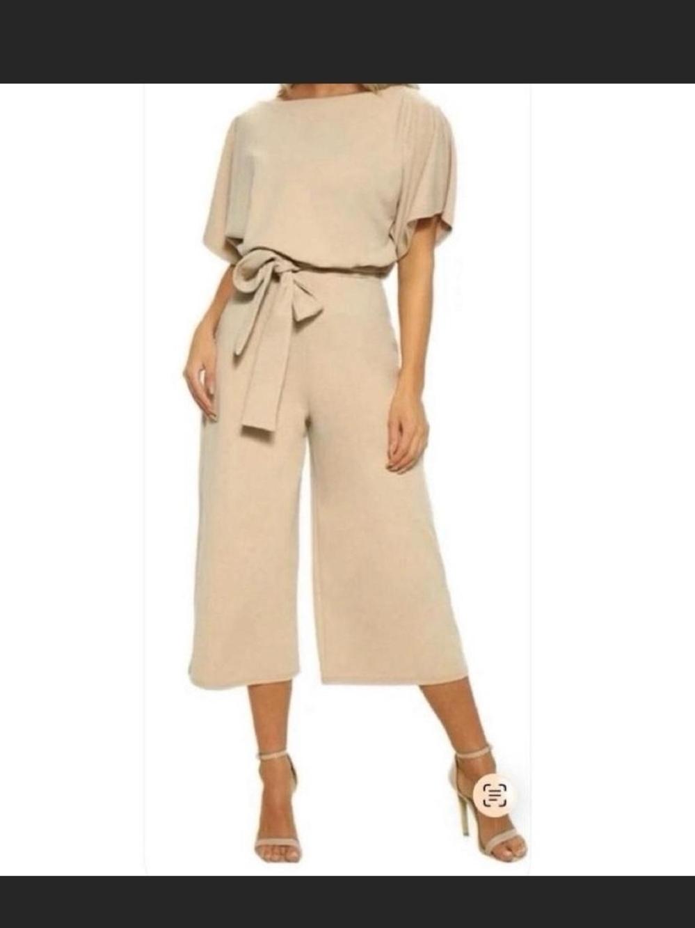 Beige Wide-Leg Tie-Waist Jumpsuit - Women